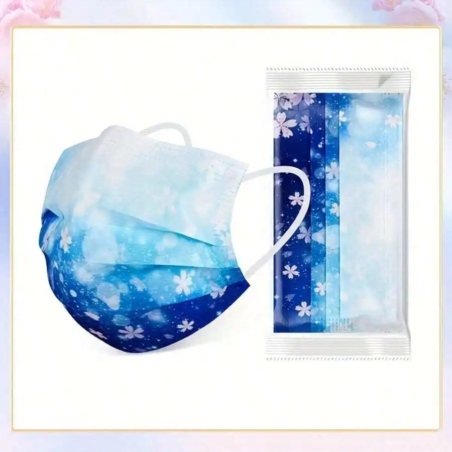 10pcs Floral Sakura Print 3-Pl - Disposable Mask Blue reseña y precio