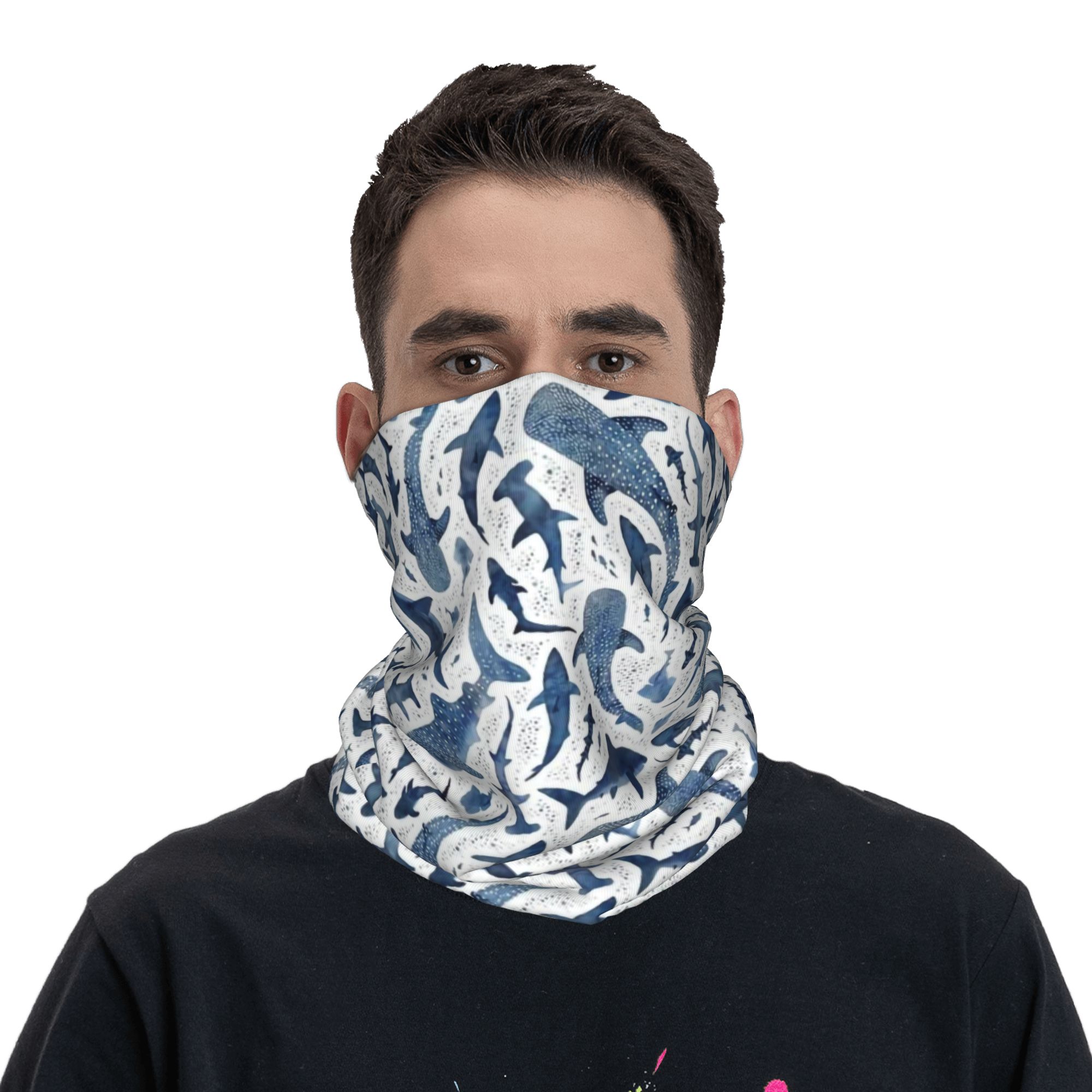 Custom Blue Watercolour Shark  - Neck Gaiter Face Cover reseña y precio