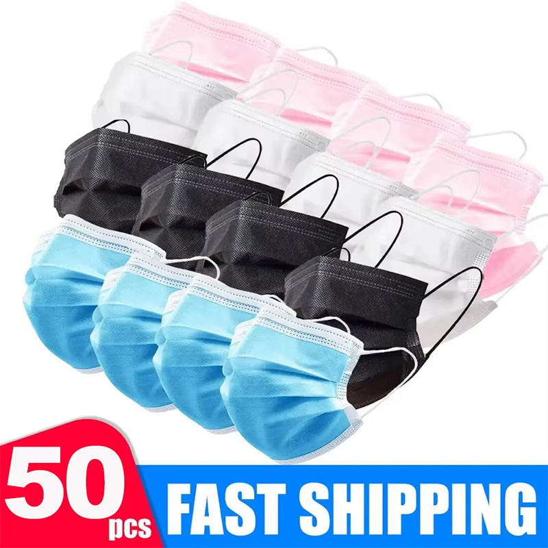 50Pcs 3-layer Mask Face Masks  - Disposable Mask Blue reseña y precio